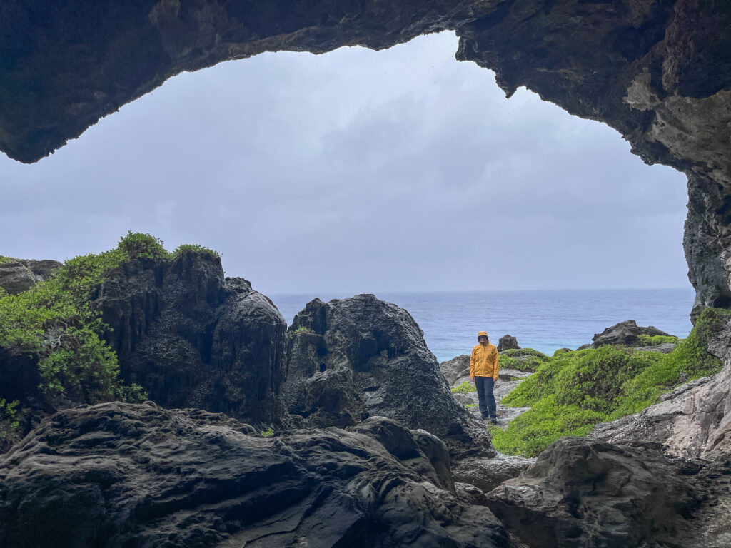 Fran, in bad weather in one of the coastal caves.